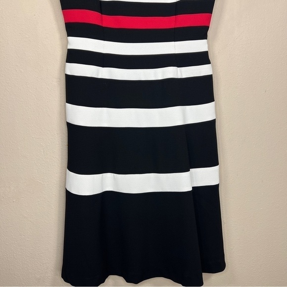 SIZE 2 ANNE KLEIN BLACK RED WHITE STRIPED DRESS EVENT PARTY STRIPES COLORBLOCK - Picture 3 of 9